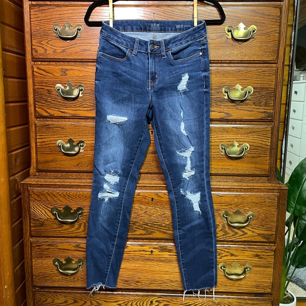 a.n.a Blue Skinny Distressed Jeans